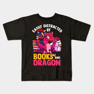 Easily Distracted by Books and Dragon Bookaholic Kids T-Shirt